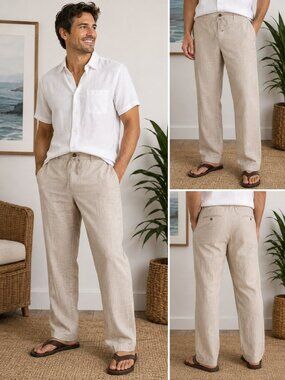 Jos A Bank Reserve Heather Tan Linen Pants Sz 35x30